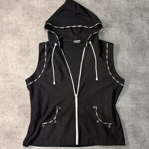 Vintage Black Zebra Trim Sleeveless Zip Up Hoodie